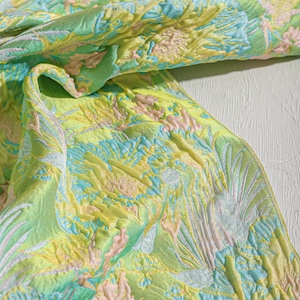 Spring Garden Floral Jacquard Fabric, Dimensional Textured Polyester for Artistic Dresses & Whimsical Home Decor