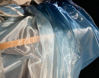 Blue Liquid Gradient Organza - High Sheer Fabric for DIY Hanfu, Ethereal Dresses & Overlays
