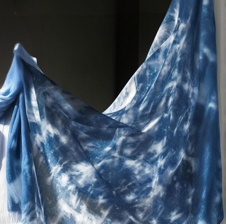 Ocean Blue Tie Dye Chiffon - Sheer Textured Fabric for Hanfu & Skirts image 11