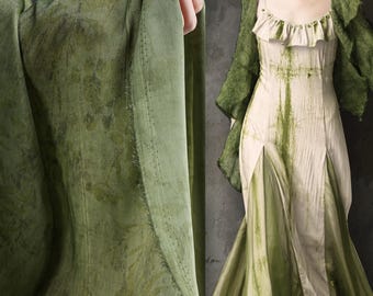 Vintage Green Plant-Dyed Tencel, Distressed Texture Fabric for Apparel & Home