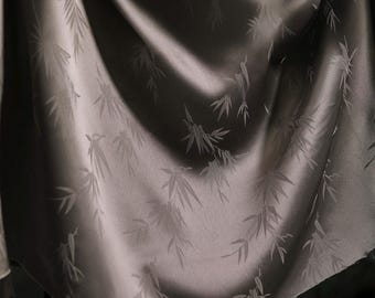 Smoky Grey Bamboo Leaf Jacquard Acetate Satin, Silky Draping Fabric for Ladies’ Sleepwear & Lingerie
