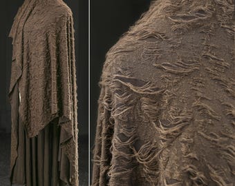 Brown Distressed Knit Fabric, Reborn Textured Stretch Fabric for Creative Upcycle & Streetwear