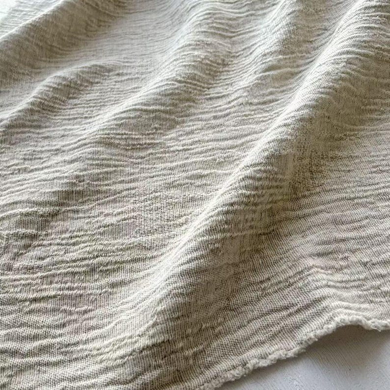 Undulating Crinkle Distressed Washed Old Linen Cotton Blend Fabric, Creative Vintage Design Fabric image 1