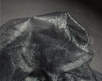 Black Silver Diamond Hard Mesh - Geometric Sheer Rigid Textured Fabric