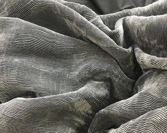 Grey Pin-Tuck Crinkle Fabric, Stiff Layered Art Cloth, Modern Sculptural Home & Fashion Material