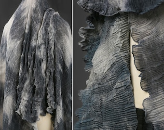 Black Grey Ombre Crinkle Fabric, Sheer Draping Textured Cloth, Couture Dance & Decor Material