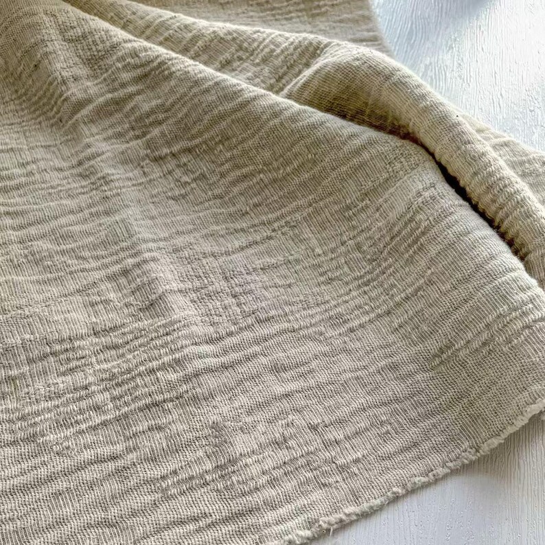 Undulating Crinkle Distressed Washed Old Linen Cotton Blend Fabric, Creative Vintage Design Fabric image 5