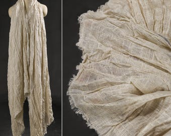 Gauze Linen Fabric, Natural Unbleached Plant-Based Blend for Bohemian Sewing & Sheer Curtains