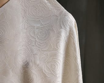 White Rose Stitch Jacquard - 3D Floral Textured Fabric for Bridal & Couture