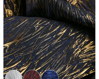 Deep Navy Textured Silver Thread Jacquard - 3D Relief Sculptural Fabric for Haute Couture