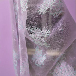 Light Purple Flower Branch Lace Fabric | Sheer Nylon Polyester Overlay