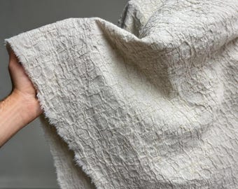 Raw Ecru Cotton-Linen Fabric, Heavy Washed Crushed Textile, Deconstructed Jacket Bag Sewing