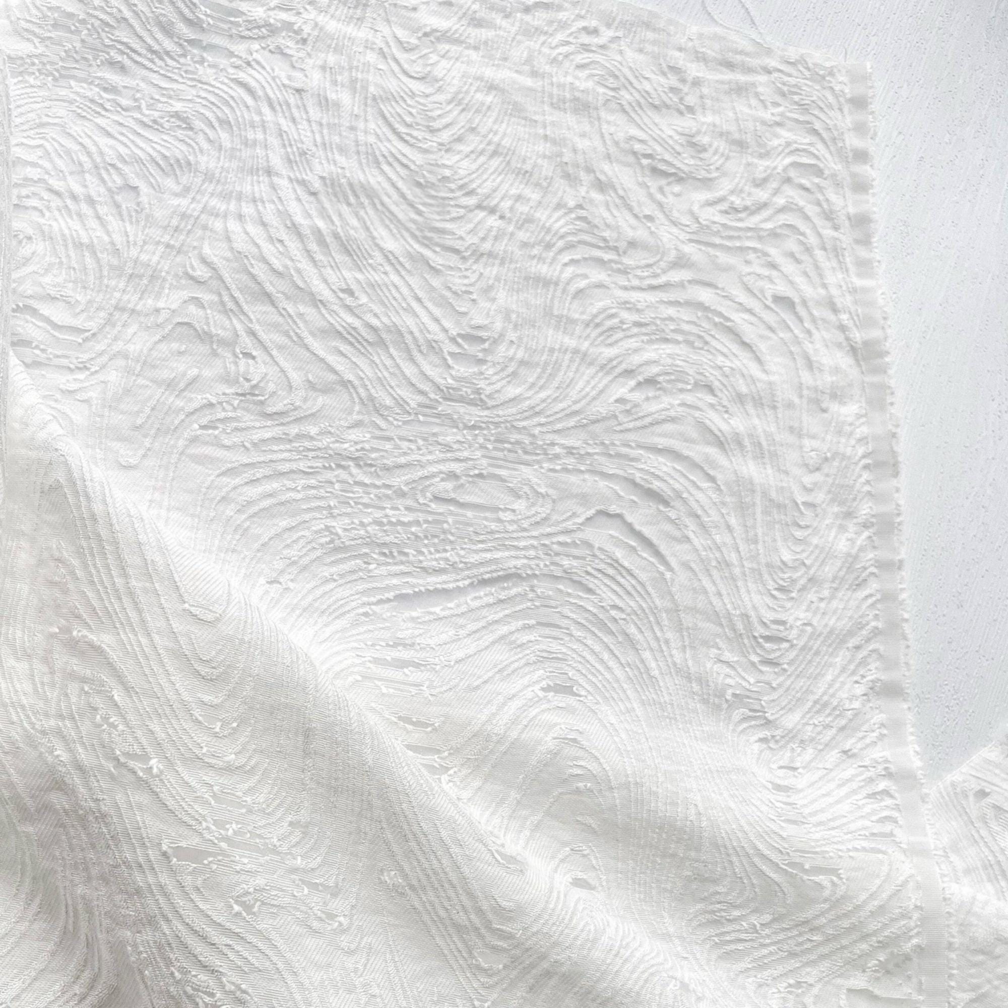 White Wave Cutwork Jacquard Rayon Fabric, Sheer Distressed Texture Mesh ...