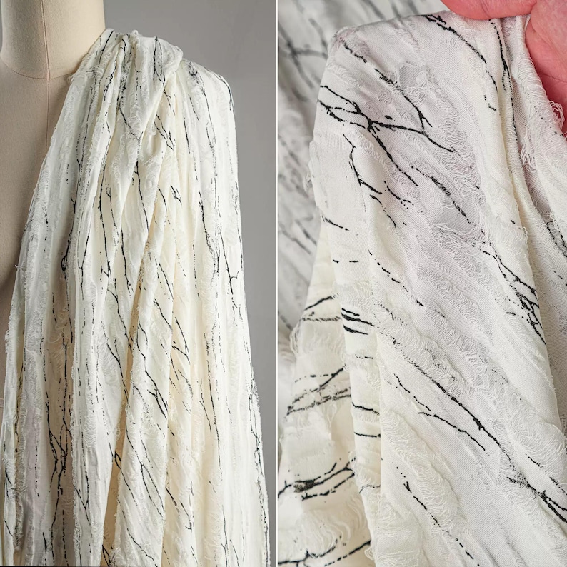 Polyester Fabric Ripped White Knit Rayon Fabric | Ripped Crackle Texture, Distressed Streetwear ...