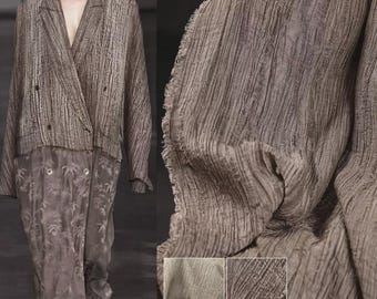 Vintage Brown Tencel Fabric, Distressed Crinkle Hole Weave for Dresses, Pants & DIY Fashion