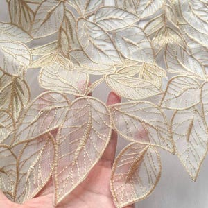 Faux Leaf Pattern Embroidered Mesh Fabric, Fashion Design Fabric for Boho Clothing, Handmade Hair Accessories, Home Decor