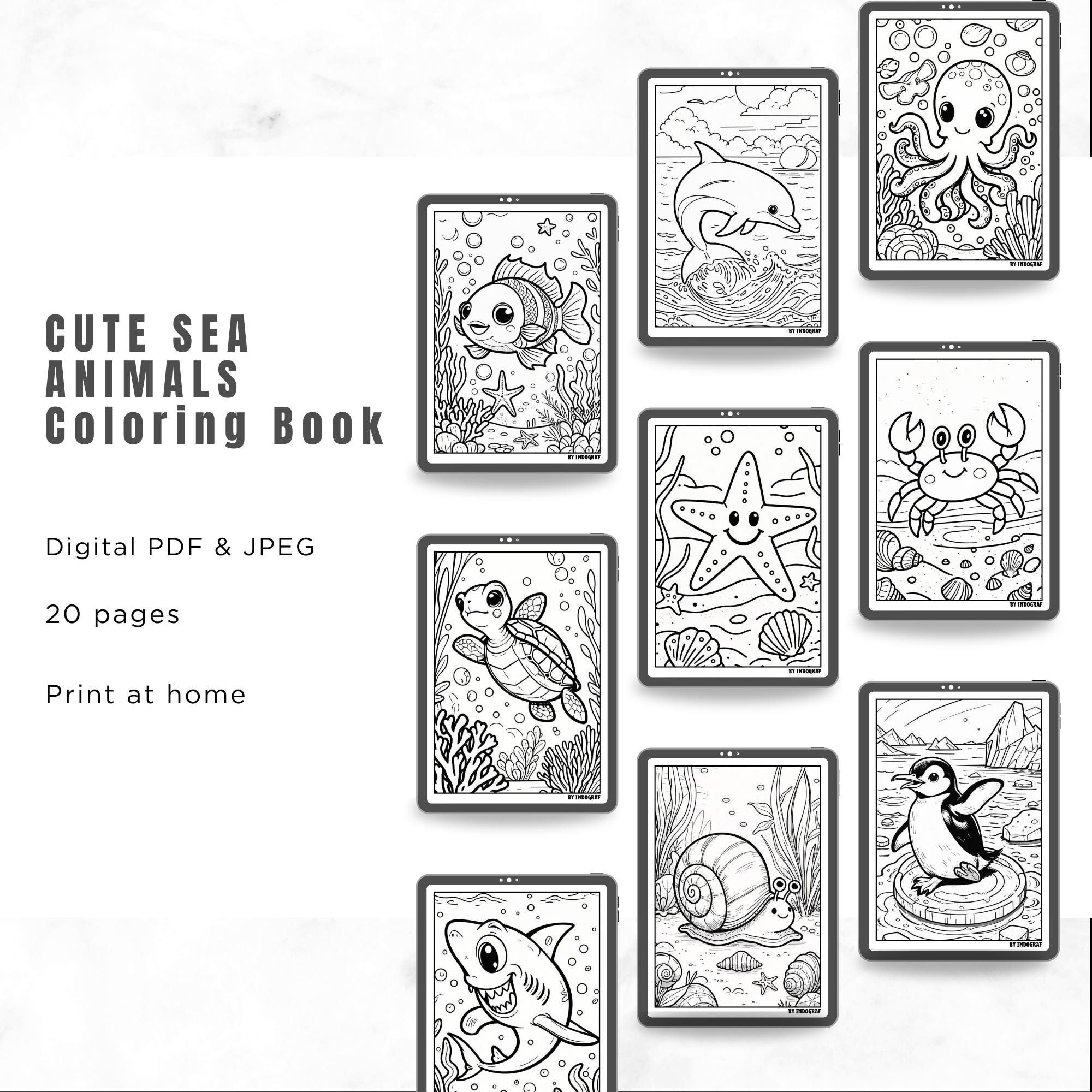Sea Animals Coloring Book for Kids | 20 Printable Pages (PDF Download ...