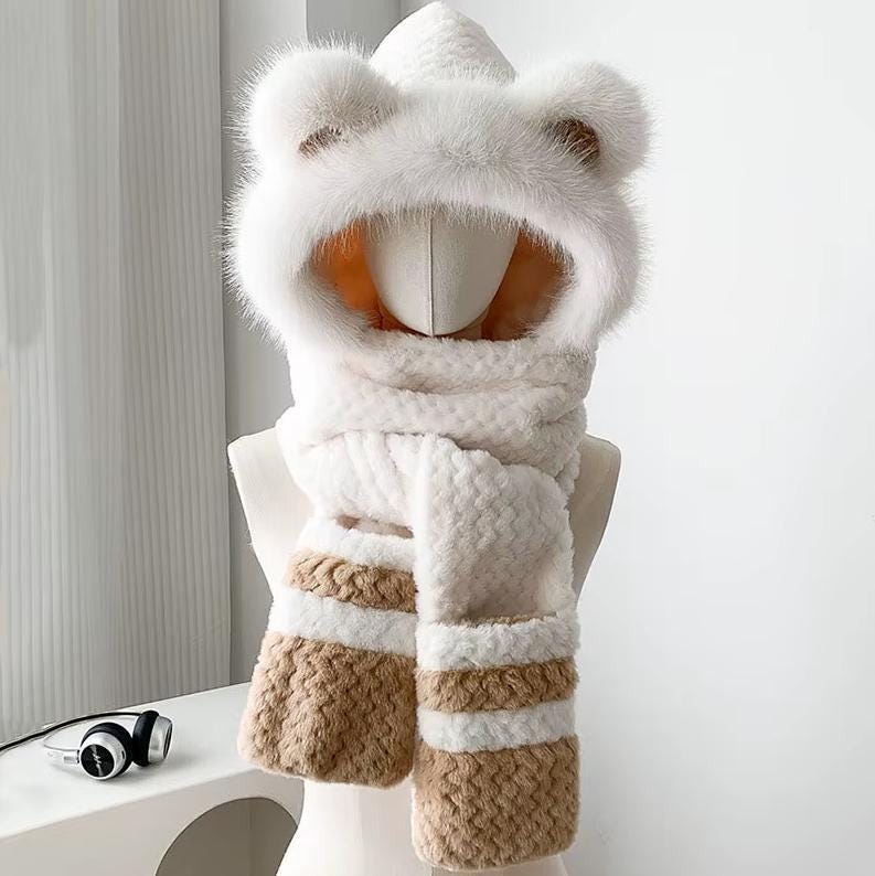 Winter Hat Womans With Scarf Attached - Etsy display picture 1
