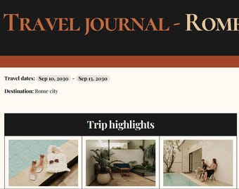 Rome Travel Journal PDF - Trip Planner, itinerary + Packing List, Printable Rome Guide, editable