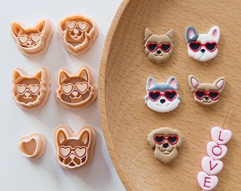 Summer Beach Dog Face Polymer Clay Cutter | Heart Sunglasses Earring Making | Fondant Cookie Cutter