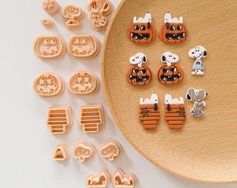 Halloween Dog Polymer Clay Cutters, Pumpkin and Mummy Earring Set