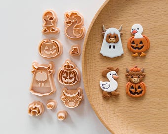 Halloween Polymer Clay Cutters, Highland Cow and Goose, Pumpkin Ghost Cowboy Earring Making Tools
