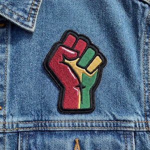 Pan African Power Fist Iron On Patch | Black History Month Embroidered BLM Badge Jacket Bag