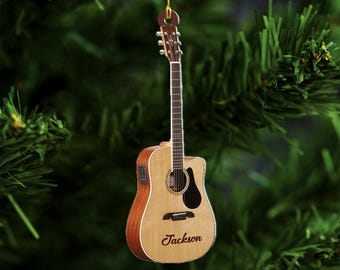 Personalized Acoustic Guitar Ornament - Guitar Christmas Plastic Ornament