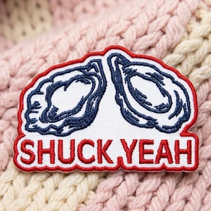 Shuck Yeah Oyster Patch, Funny Seafood Iron On Patch, Retro Coastal Badge, Nautical Ocean Jacket Decor, Foodie Gift