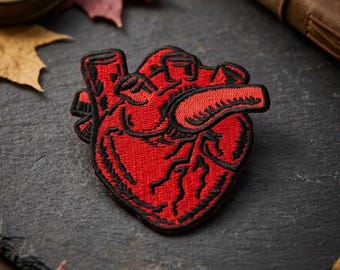 Anatomical Heart Embroidered Patch, Realistic Red Heart Iron On Badge, Medical Student Gift, Gothic Art Sew On Decal, Science Lover