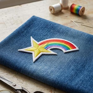 Rainbow Shooting Star Patch, Colorful Star Iron On Badge, Retro 80s 90s Aesthetic Applique, Pride Galaxy Decor, Cute Kidcore Gift