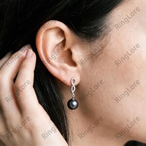 Pendientes de perlas de imitación tahitianas con nudo infinito de la vieja aristocracia, pendientes de perlas oscuras de lujo para mujer.