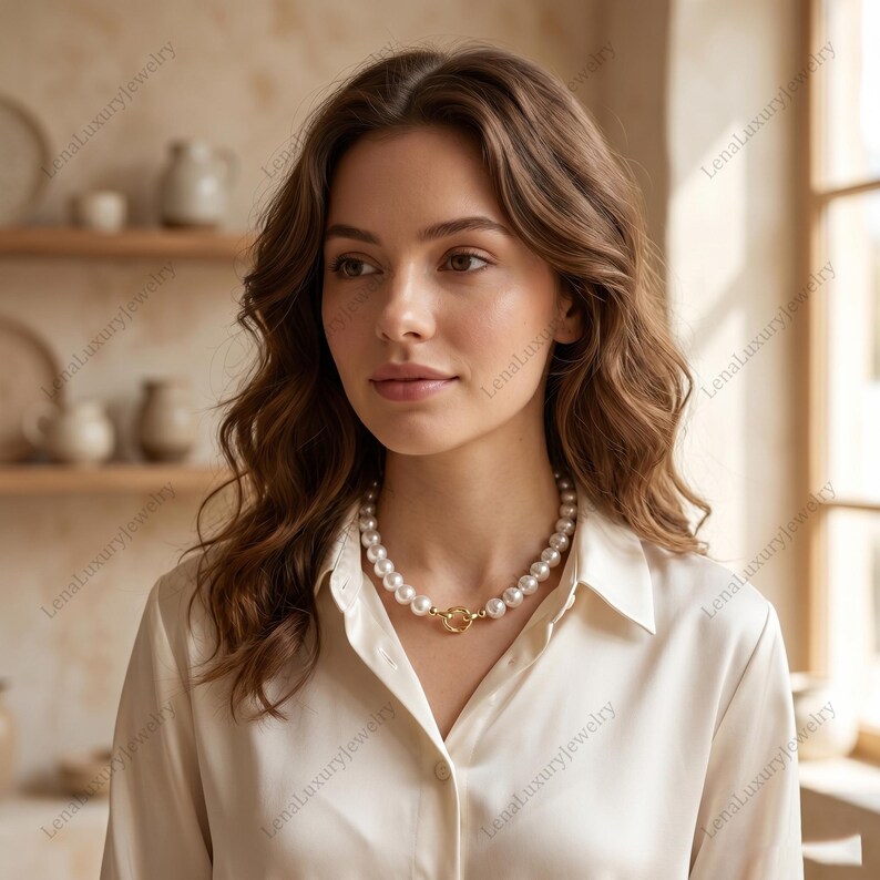 Shell Real Charms White Shell Pearl Necklace, Elegant Bridal Choker, Minimalist Everyday ...