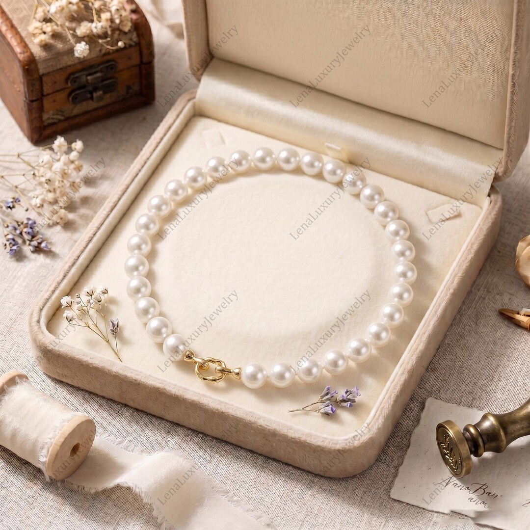 Shell Real Charms White Shell Pearl Necklace, Elegant Bridal Choker, Minimalist Everyday ...