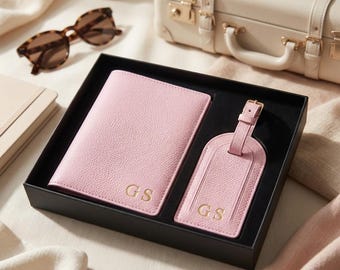 Porta pasaporte y etiqueta de equipaje personalizados, Porta pasaporte y etiqueta de equipaje de cuero, Cartera para pasaporte, Etiqueta de equipaje personalizada, Accesorios de viaje