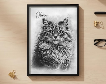 Cat painting, custom portrait, animal painting, pet gifts, cat painting, dog drawing, cat drawing, pet drawing, pet memorial, cat portrait