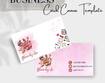Plantilla de tarjeta de presentación para maquilladora de acuarela / Plantilla de tarjeta de presentación minimalista de Canva / Tarjeta de visita moderna editable / Plantillas de salón