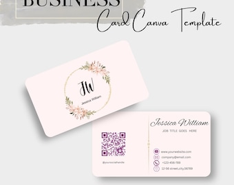 Plantilla de tarjeta de presentación floral / Plantilla de tarjeta de presentación minimalista de Canva / Tarjeta de visita moderna editable e imprimible / Marca para pequeñas empresas
