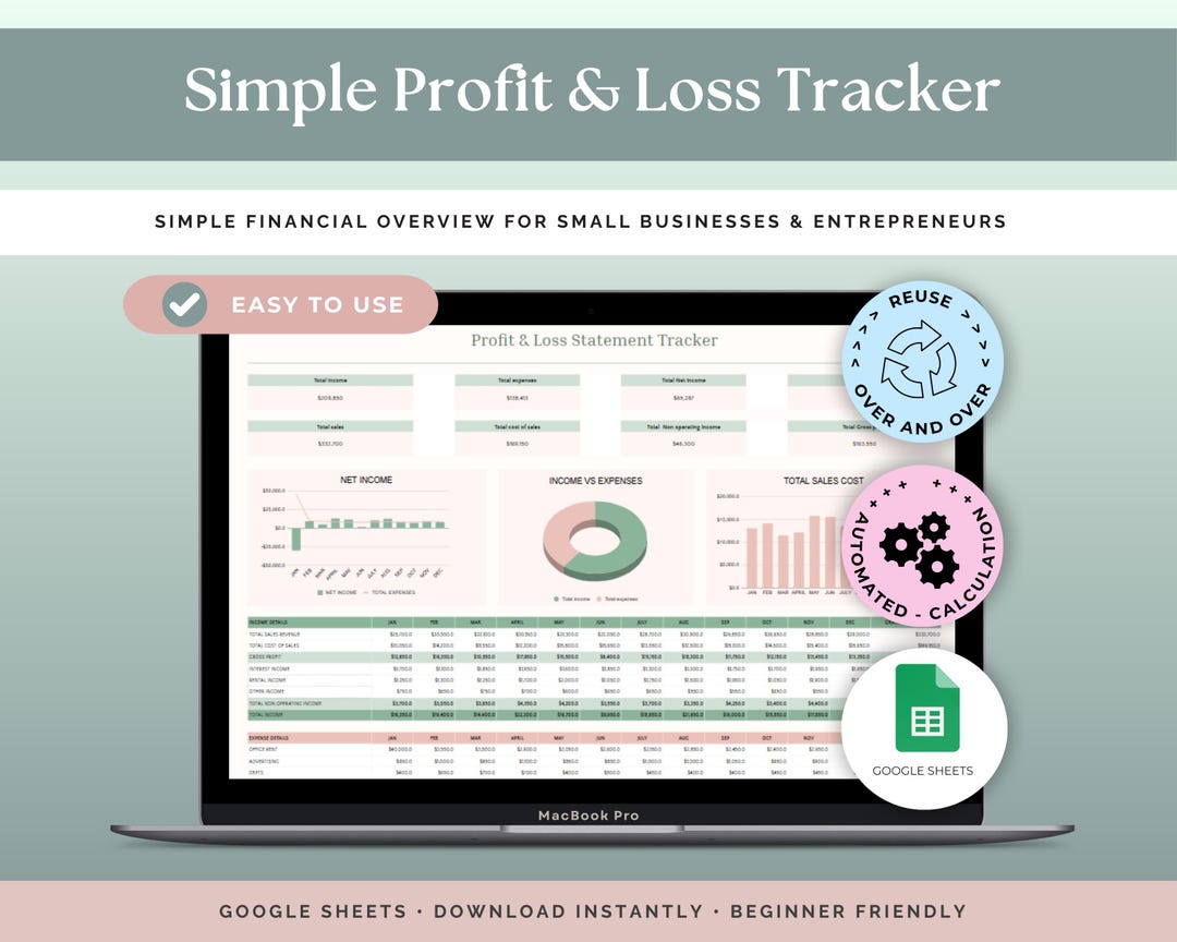 simple profit & loss templates | free p&l templates by... Profit and Loss Template P&L Template Google Sheets, Profit Calculator ...