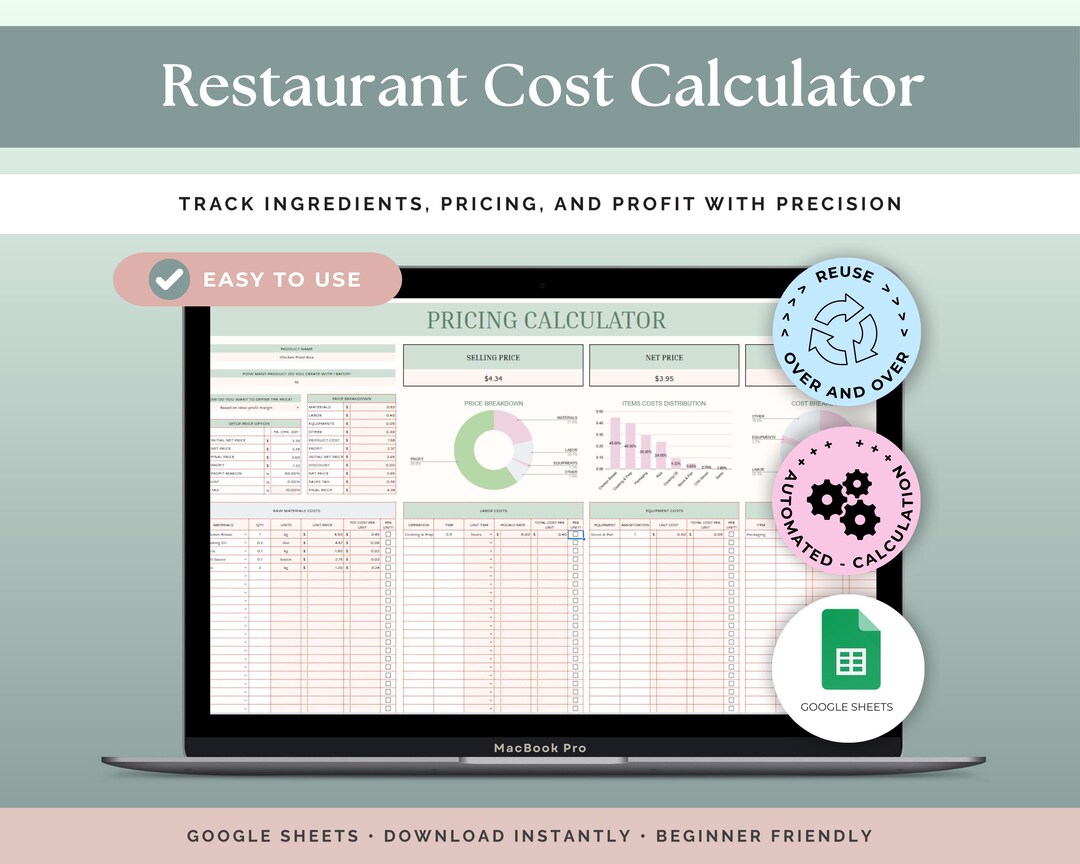 Restaurant Recipe and Food Cost Calculator Google Sheets | Menu Pricing ...