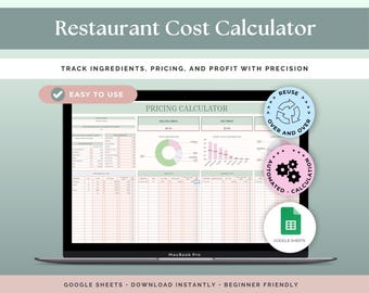 Restaurant Recipe and Food Cost Calculator Google Sheets | Menu Pricing, Ingredient Costing, Profit Tool for Kitchens & Food Business