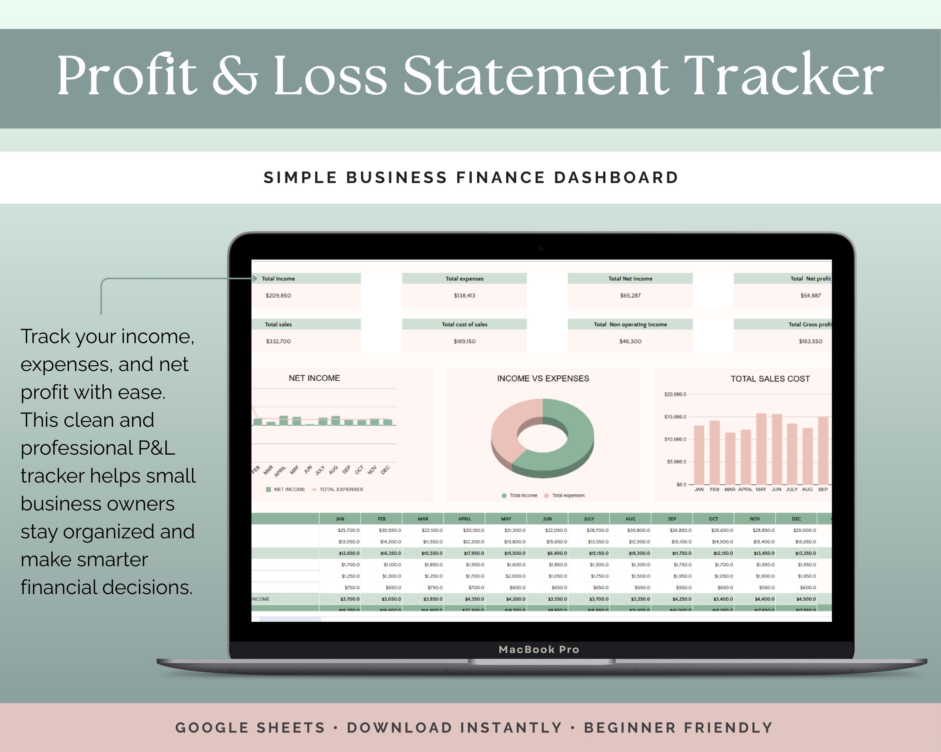 Pl Statement Format Profit and Loss Template P&L Template Google Sheets, Profit Calculator ...