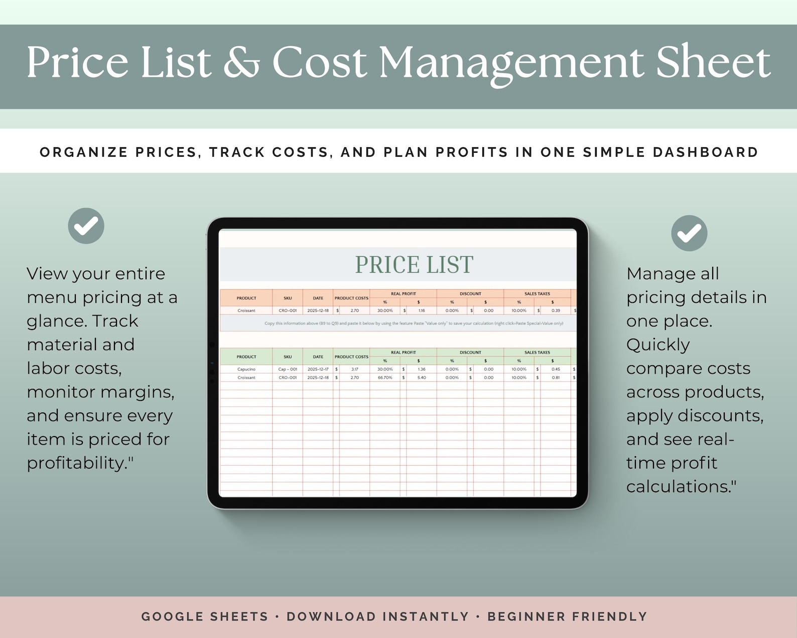 Coffee Shop Cost Calculator | Recipe Costing & Pricing Template | Food ...