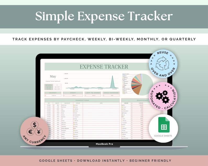 Expense Tracker Spending Tracker Google Sheets Monthly Spreadsheet ...