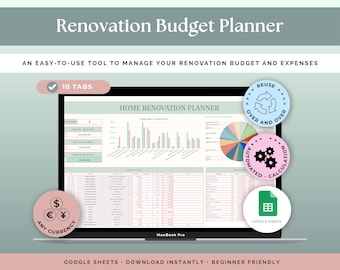 Budgetplanner voor woningrenovatie voor Google Spreadsheets | Tracker voor doe-het-zelvers | Budgetspreadsheet voor woningverbetering