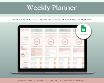 Weekly Planner Daily Task Tracker Spreadsheet Routine To Do List Template Habit Tracker Productivity Plan Goal Planner Google Sheets