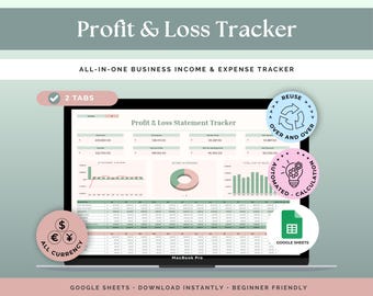 Spreadsheet voor winst en verlies Eenvoudige boekhoudingsjabloon Zakelijke inkomsten en uitgaven bijhouden Google Spreadsheets Financiën-tracker Belastingplanner