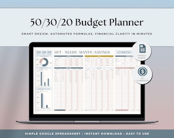 30/50/20 Budgetspreadsheet Google Spreadsheets | Maandelijkse budgetplanner | Wekelijkse onkostentracker | Sjabloon spaardoel