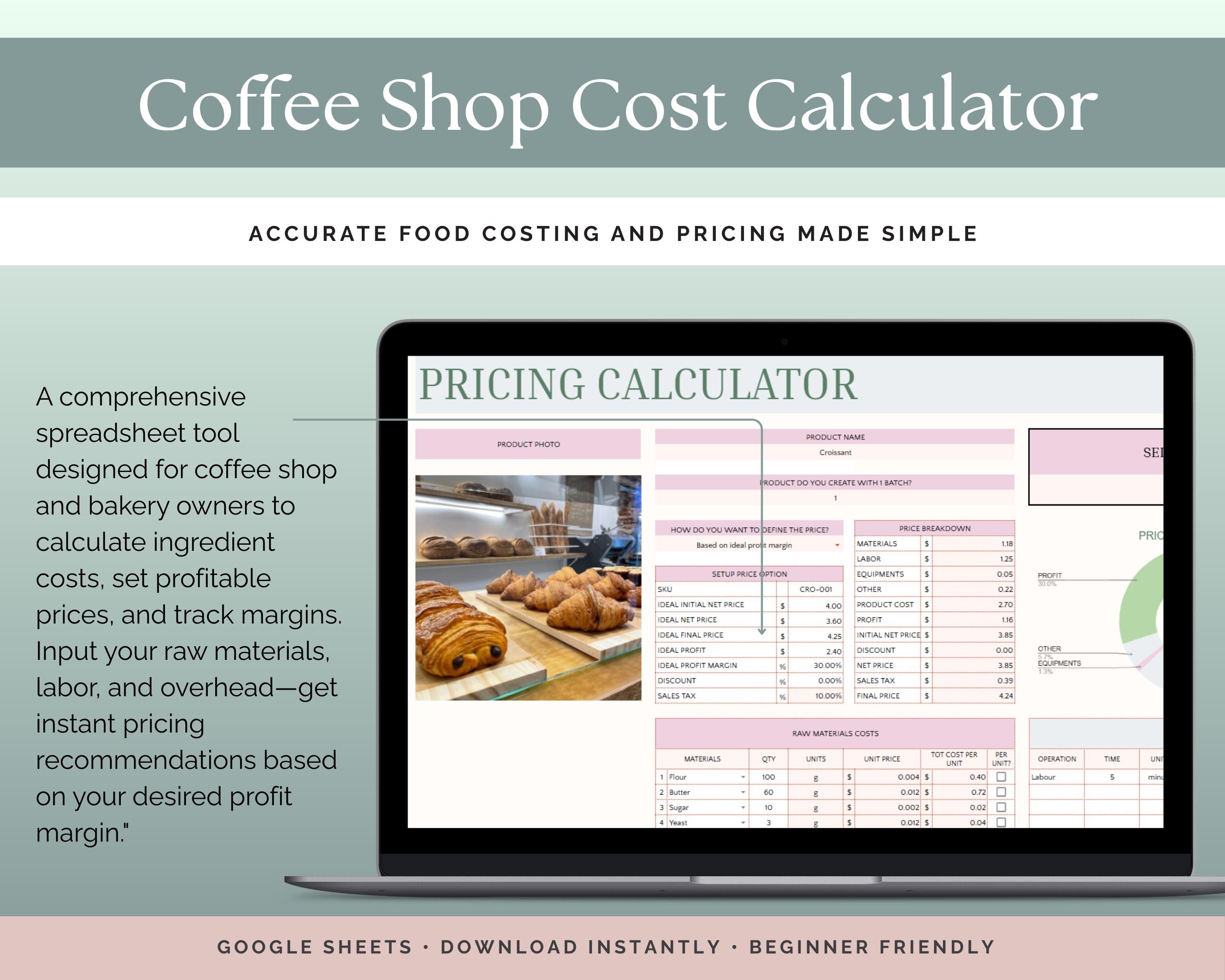 Coffee Shop Cost Calculator | Recipe Costing & Pricing Template | Food ...