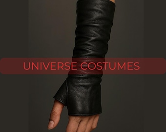 Ninja Arm Guards Women | Black Long Leather Bracers | Dystopian Cosplay Accessories | Warrior Gloves